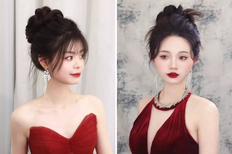 kiểu tóc búi cao thanh lịch